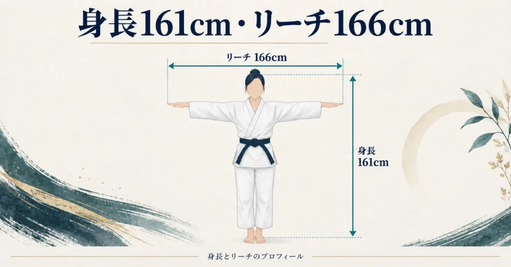 161cmとリーチ166cmを表した図