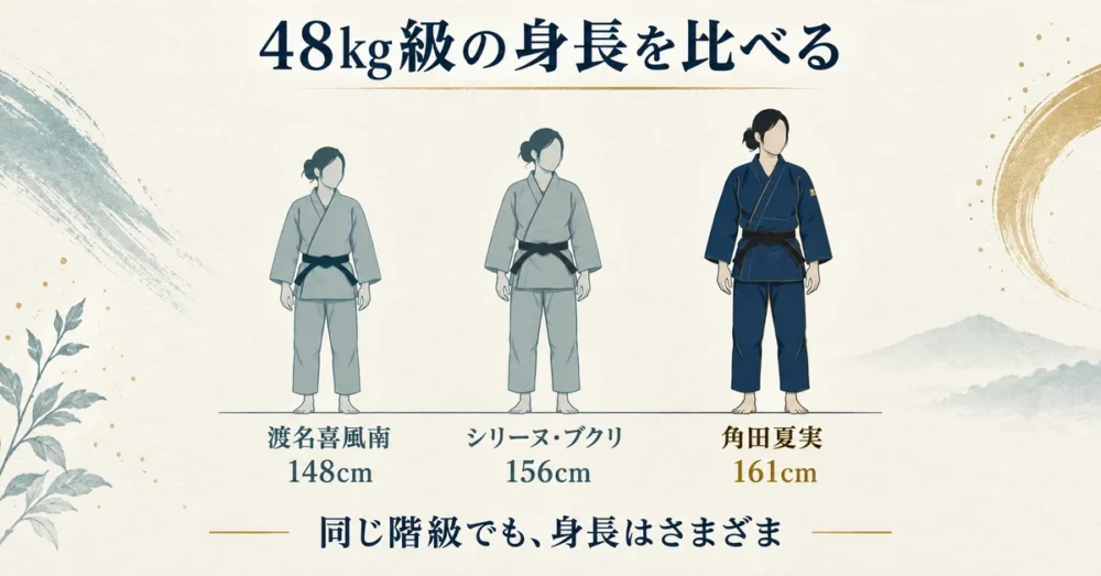 同じ階級の選手と身長を並べた比較図