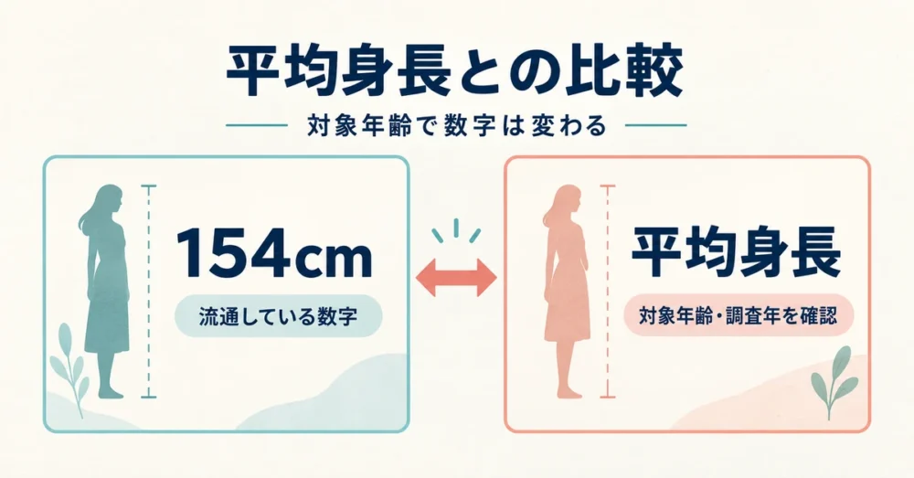 154cmと平均154.3cmがほぼ重なる図
