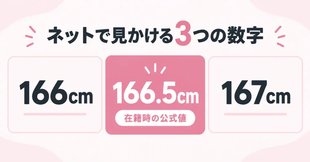 166cmと166.5cmと167cmを並べた比較図