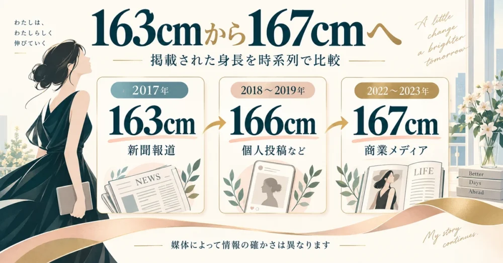 163cmから167cmへの身長の変遷を並べた図