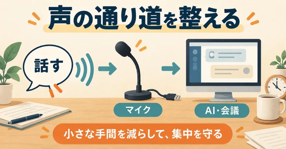 声をマイクからAIや会議へ届ける流れの図