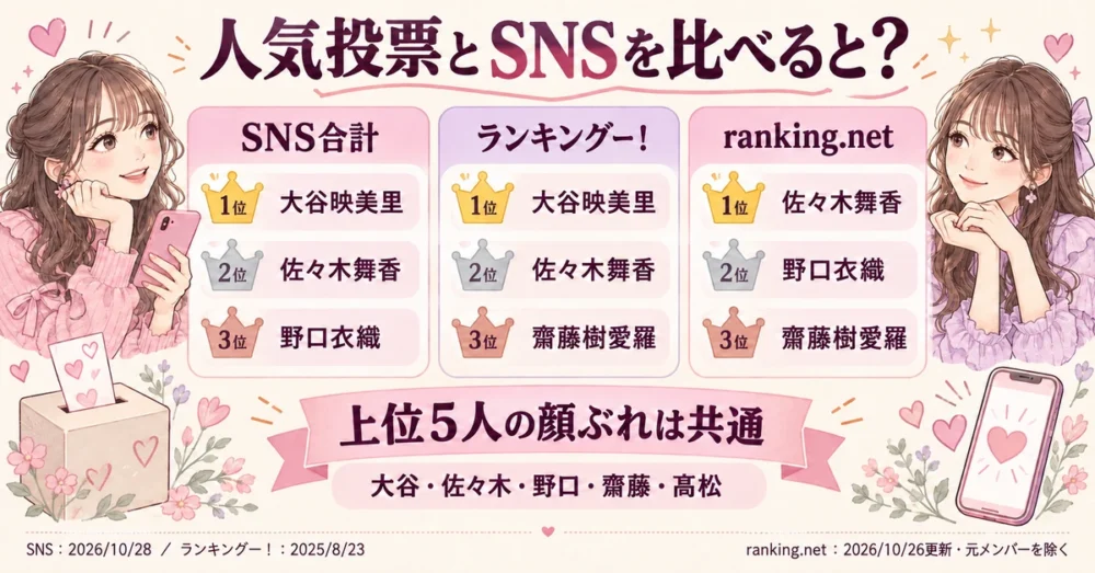 イコラブの人気投票2つとSNS集計の順位の比較