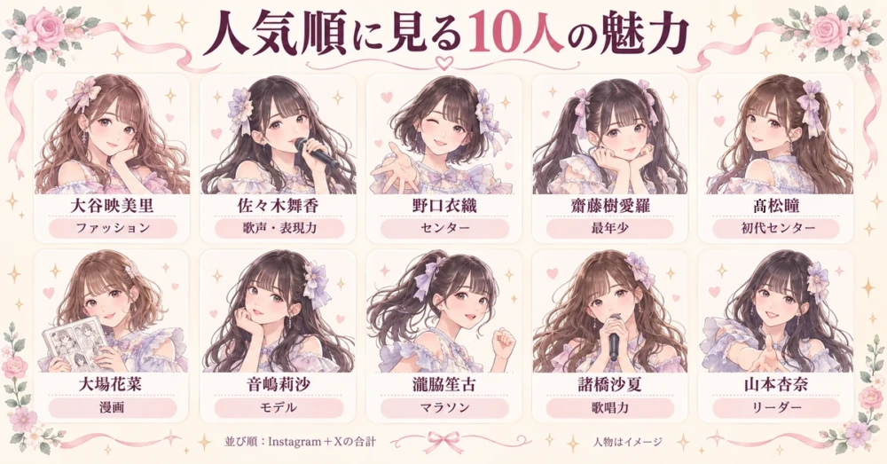人気順に並べたメンバー10人の魅力の一覧