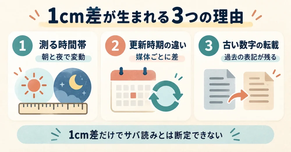 身長の表記に1cm差が生まれる3つの理由の図解
