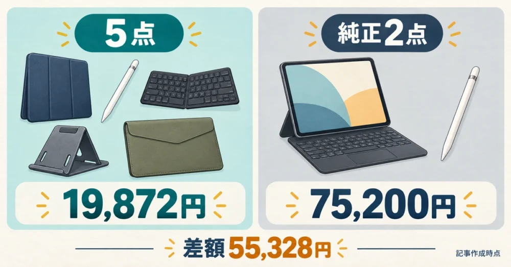 5点19,872円と純正品75,200円の比較