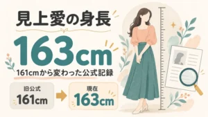 見上愛の身長163cmと旧公式表記161cmを示す図