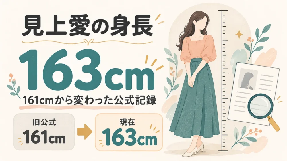 見上愛の身長163cmと旧公式表記161cmを示す図