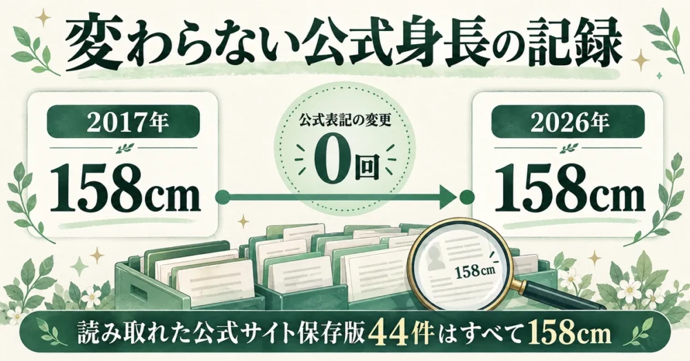 公式身長が2017年から158cmのまま変わらない記録