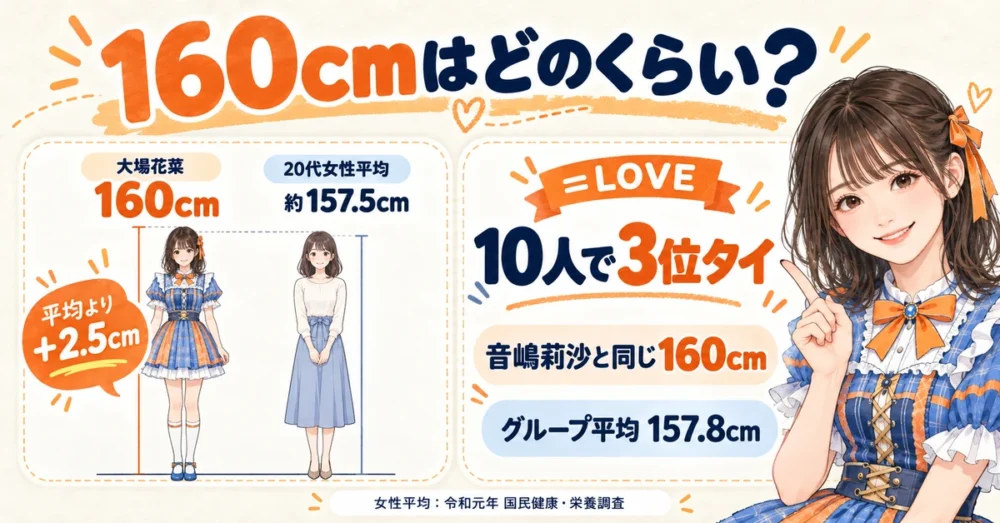 大場花菜160cmと20代女性平均・音嶋莉沙との比較