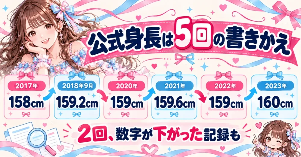 公式身長が158cmから160cmまで5回変わった年表