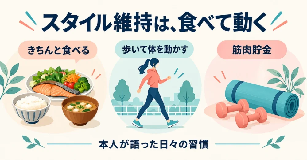 紗栄子のスタイル維持法を食事と運動で整理した図