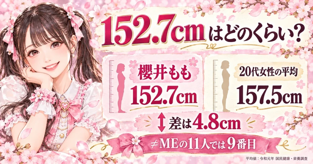 櫻井もも152.7cmと20代女性平均・11人の比較
