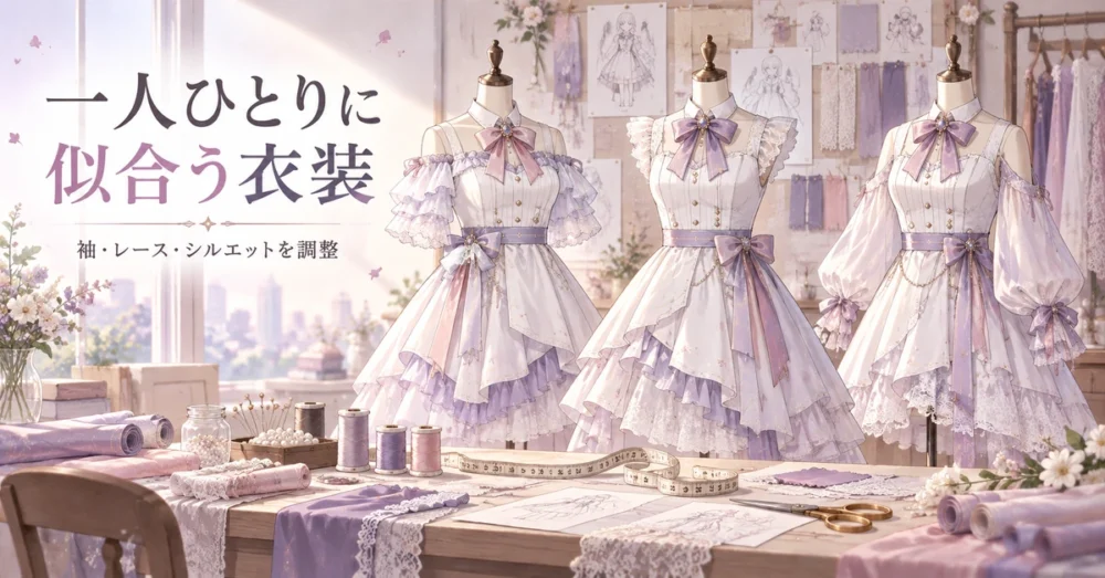 一人ずつ細部を変えるアイドル衣装のイラスト