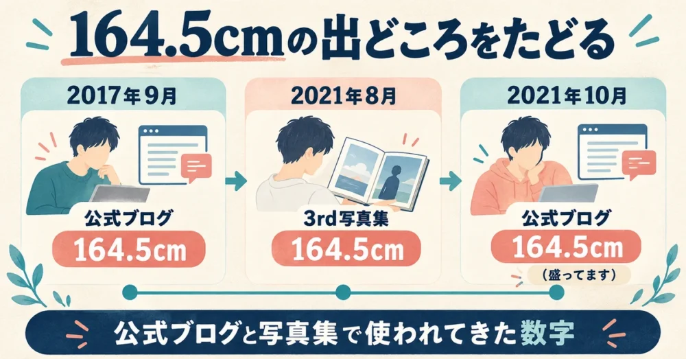 164.5cmが載った公式ブログと写真集の年表