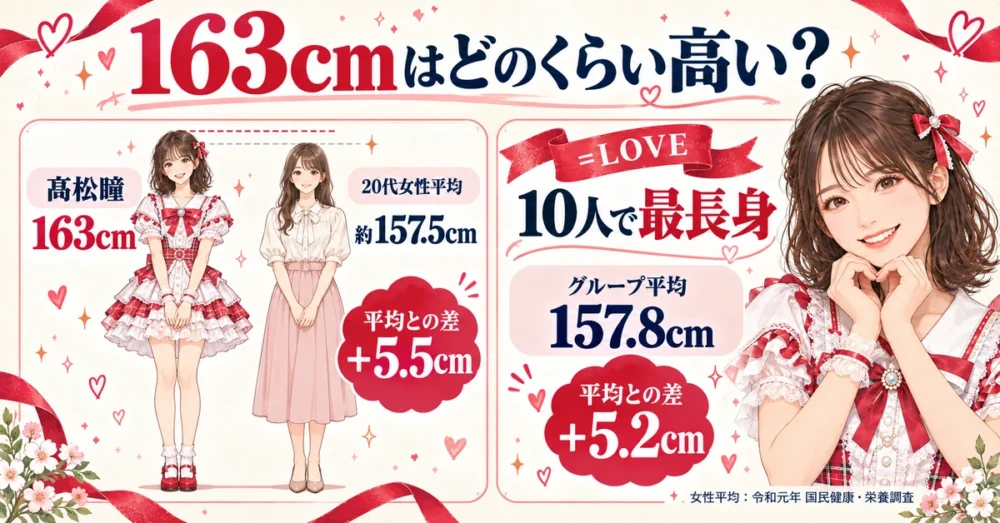 髙松瞳163cmと20代女性平均・10人の比較