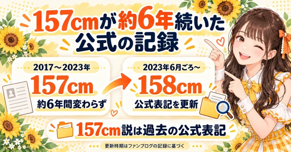 公式身長が157cmのまま6年続き158cmになった年表
