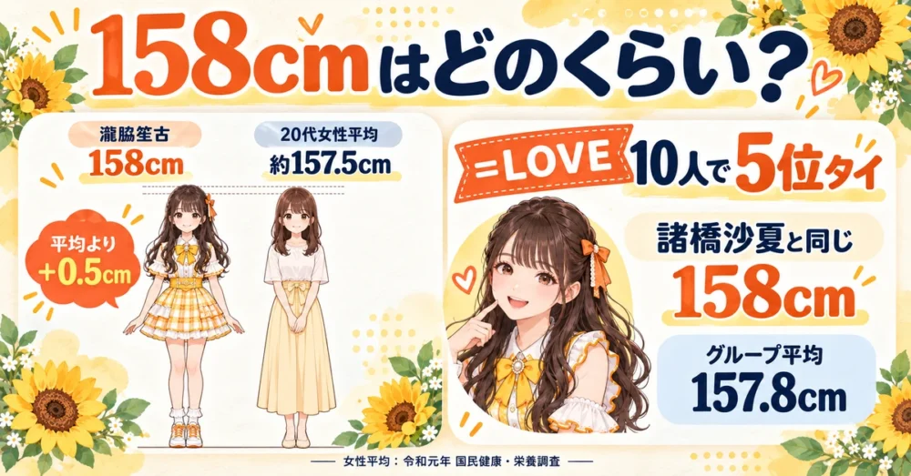 瀧脇笙古158cmと20代女性平均・10人の比較