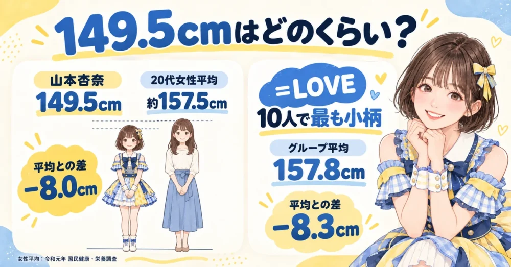 山本杏奈149.5cmと20代女性平均・10人の比較